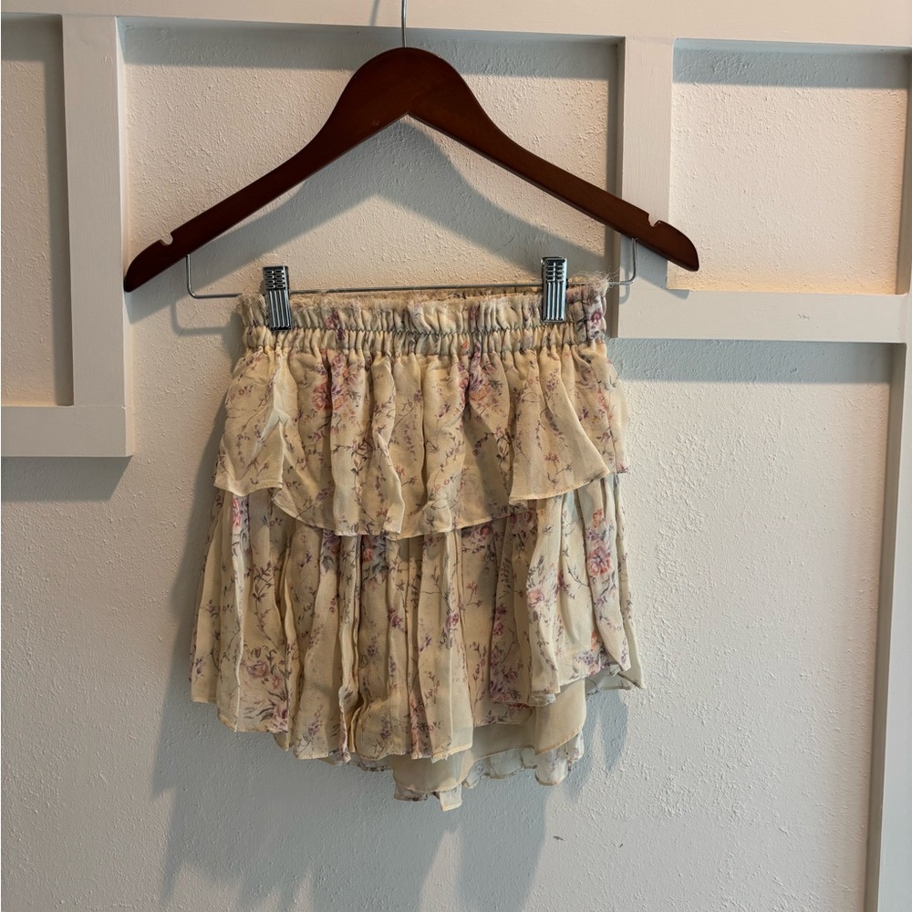 LoveShackFancy Cream Floral Mini Skirt